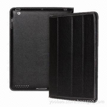 Genuine Leather Cases for iPad 3 with Sleep Function, Comes in Red/Black/Orange